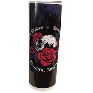 20oz tumbler, beautiful disaster inspired design, skull with flowers.